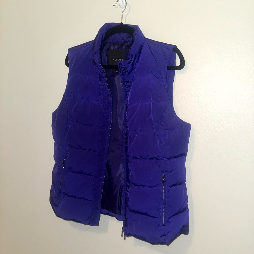 Talbots Women's Purple Ruffle Puffer Vest